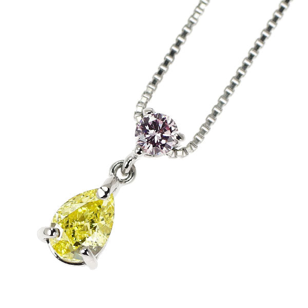 Pt950/ Pt850 天然ピンク/イエローダイヤモンド ペンダントネックレス 0.058ct FLP SI1 YD0.257ct FIY SI2