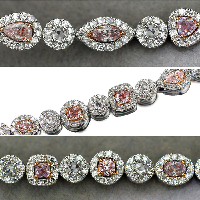 Pt950/ K18PG 全石グレード付天然ピンクダイヤモンド ローズカット/シングルカットブレスレット 0.655ct D1.90ct
