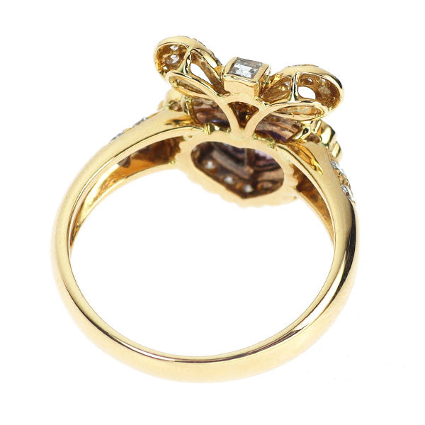 K18YG ピンク/ブルー サファイア ダイヤモンド リング 0.43ct D0.13ct ハート