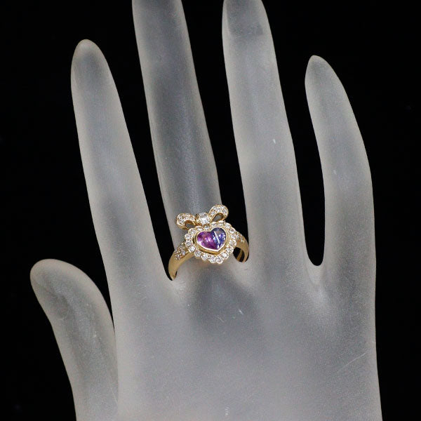 K18YG ピンク/ブルー サファイア ダイヤモンド リング 0.43ct D0.13ct ハート