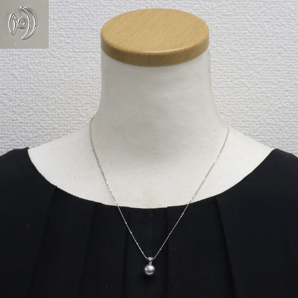 田崎真珠 K18WG 黒蝶 真珠 ダイヤモンド ペンダントネックレス 径約9.6mm D0.03ct