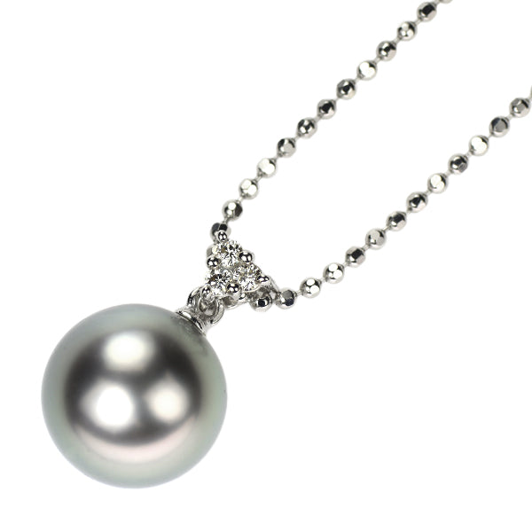 田崎真珠 K18WG 黒蝶 真珠 ダイヤモンド ペンダントネックレス 径約9.6mm D0.03ct