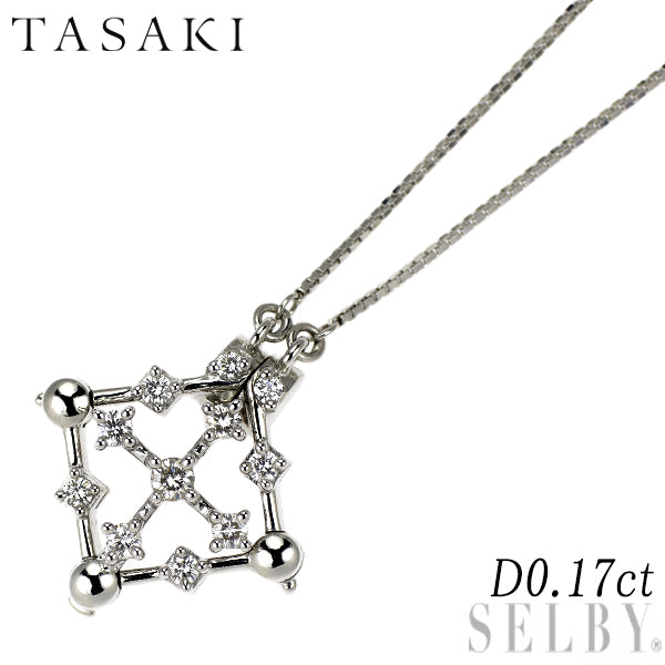 田崎真珠 K18WG ダイヤモンド ペンダントネックレス 0.17ct 2way
