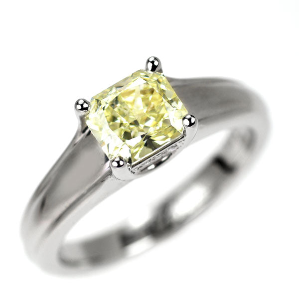 平和堂貿易 Pt950 ラディアントカット 天然イエロー ダイヤモンド リング 1.253ct D0.02ct