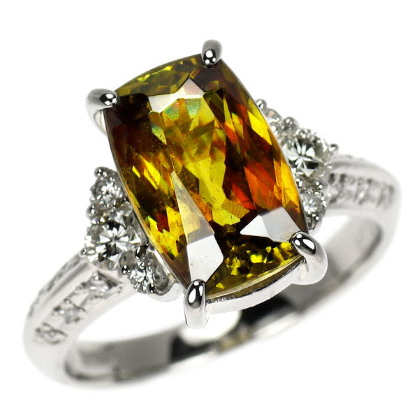 Pt900 スフェーン ダイヤモンド リング 4.27ct D0.40ct