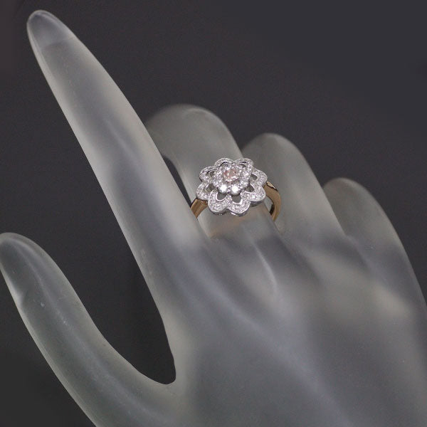 希少 K18WG/PG 天然ピンク ダイヤモンド リング 0.112ct FP I1 D0.38ct フラワー