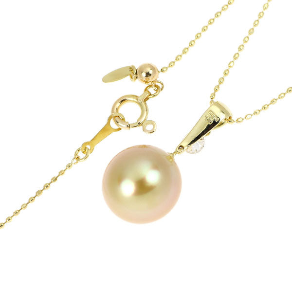 K18YG 白蝶ゴールデンパール ダイヤモンド ペンダントネックレス 径約10.4mm D0.10ct