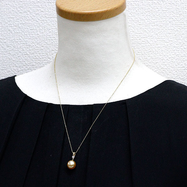 K18YG 白蝶ゴールデンパール ダイヤモンド ペンダントネックレス 径約10.4mm D0.10ct
