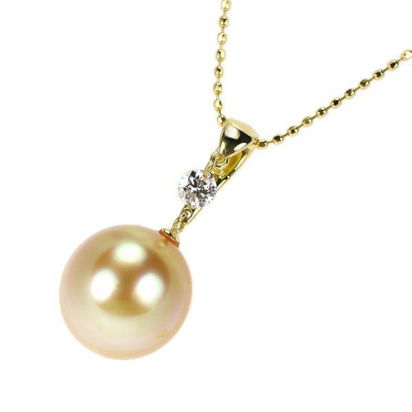 K18YG 白蝶ゴールデンパール ダイヤモンド ペンダントネックレス 径約10.4mm D0.10ct