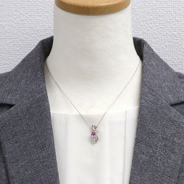 K18WG ピンクサファイア ダイヤモンド ペンダントネックレス 0.97ct D0.24ct