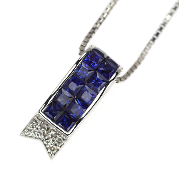 K18WG サファイア ダイヤモンド ペンダントネックレス 0.89ct D0.33ct リバーシブル ミステリーセッティング