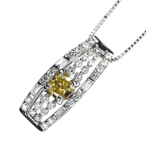 Pt900/ Pt850 天然イエローダイヤモンド ペンダントネックレス 0.511ct FIY I1 D0.42ct