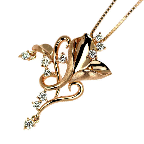 K18PG ダイヤモンド ペンダントネックレス 0.22ct 植物