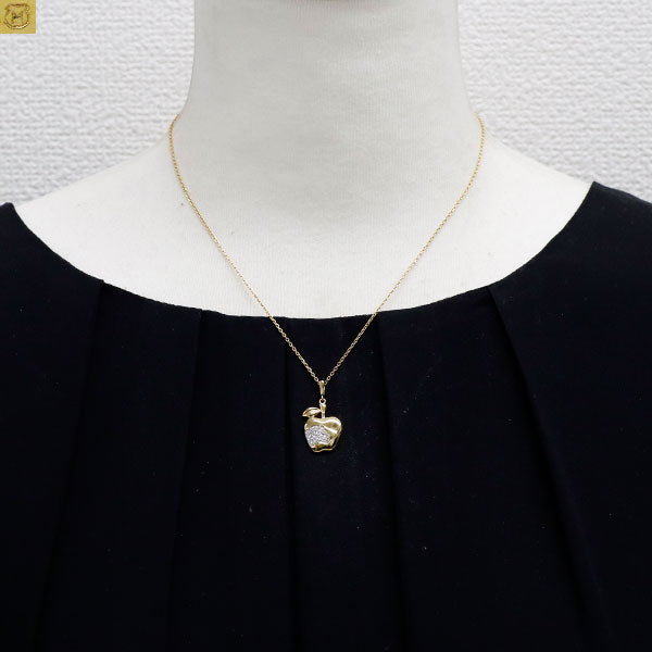 ミキモト K18/Pt900 ダイヤモンド ペンダントネックレス 0.10ct リンゴ