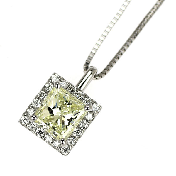 Pt950/ Pt850 プリンセスカット ダイヤモンド ペンダントネックレス 1.034ct VLY VS2 D0.15ct