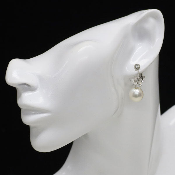 Pt900 白蝶 真珠/パール ブリオレットダイヤモンド イヤリング 径約11.1-11.4mm D3.490ct