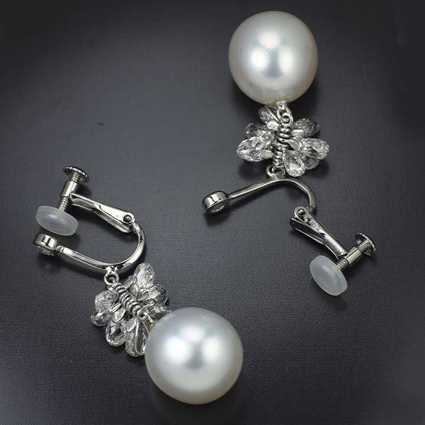 Pt900 白蝶 真珠/パール ブリオレットダイヤモンド イヤリング 径約11.1-11.4mm D3.490ct