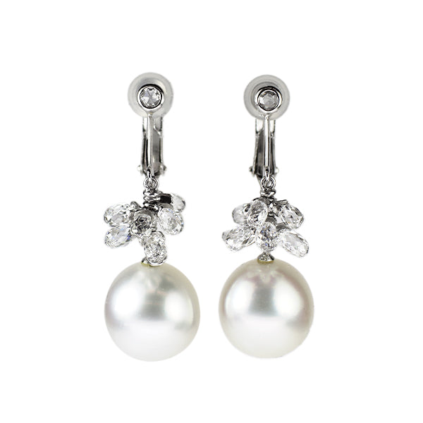 Pt900 白蝶 真珠/パール ブリオレットダイヤモンド イヤリング 径約11.1-11.4mm D3.490ct