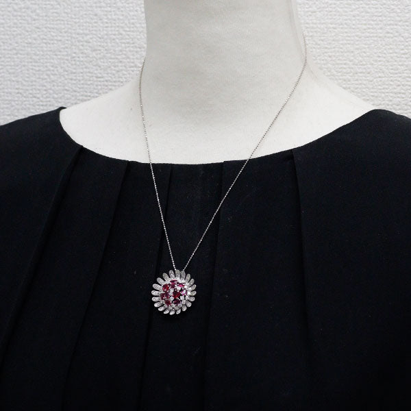 K18WG ルビー ダイヤモンド ペンダントネックレス 2.19ct D1.85ct フラワー