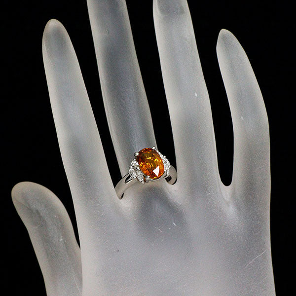Pt900 オレンジサファイア ダイヤモンド リング 4.202ct D0.41ct