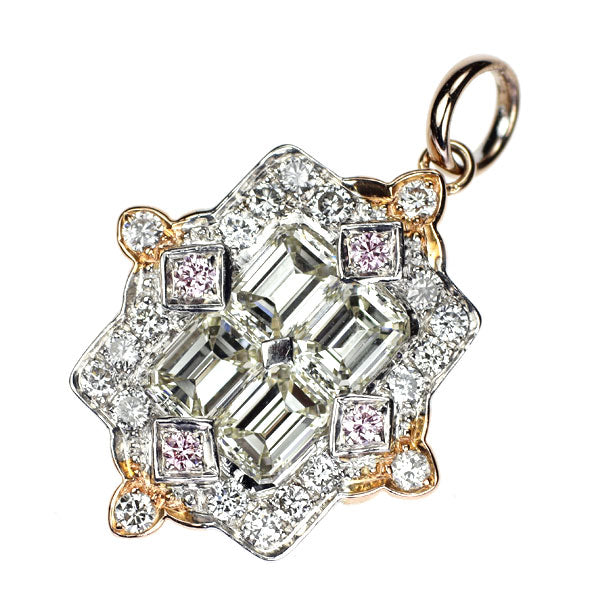 K18WG/PG 天然ピンク/カラーレス ダイヤモンド ペンダントトップ 1.20ct