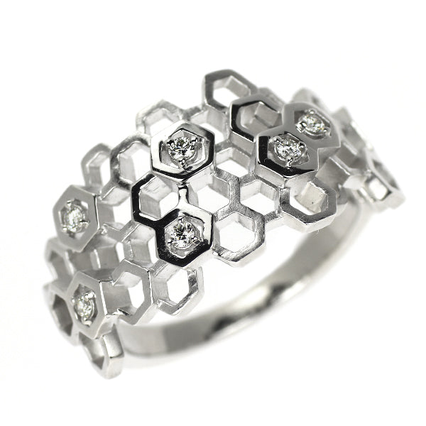 K18WG ダイヤモンド リング 0.07ct ハニカムデザイン