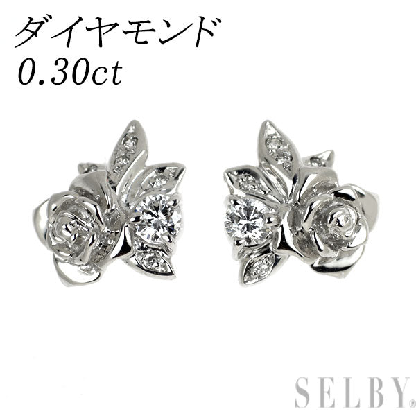 K18WG/K14WG ダイヤモンド ピアス 0.30ct フラワー
