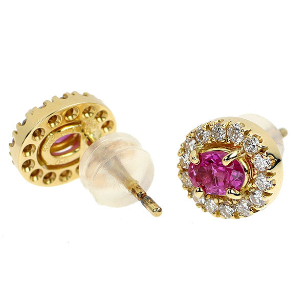 K18YG ピンクサファイア ダイヤモンド ピアス 0.65ct D0.30ct