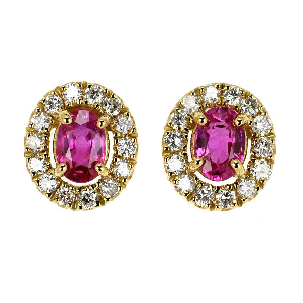 K18YG ピンクサファイア ダイヤモンド ピアス 0.65ct D0.30ct