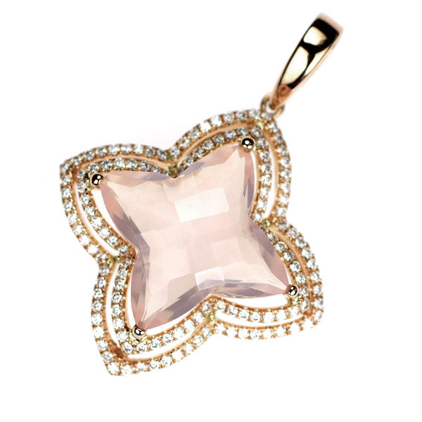 K18PG ローズクオーツ ダイヤモンド ペンダントトップ 5.98ct D0.40ct