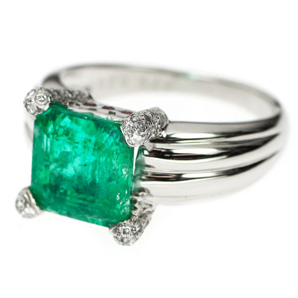 Pt900 パキスタン産 ノンオイルエメラルド ルビー ダイヤモンド リング 3.79ct D0.23ct
