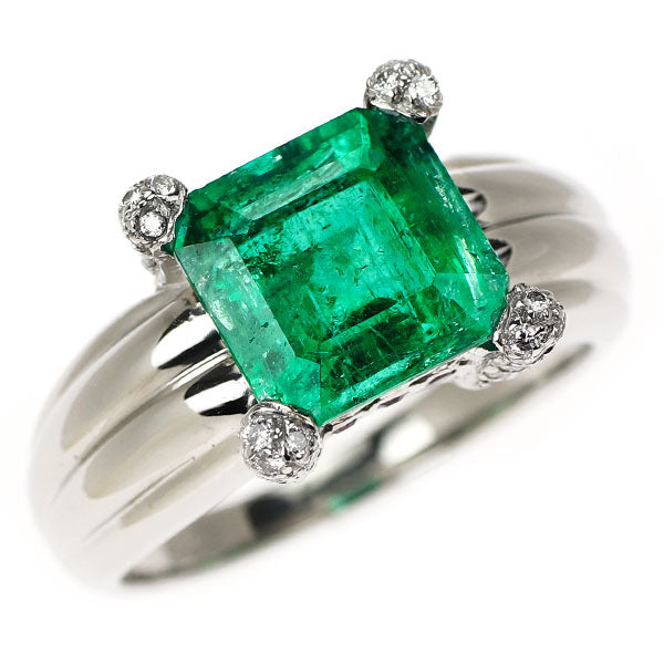 Pt900 パキスタン産 ノンオイルエメラルド ルビー ダイヤモンド リング 3.79ct D0.23ct