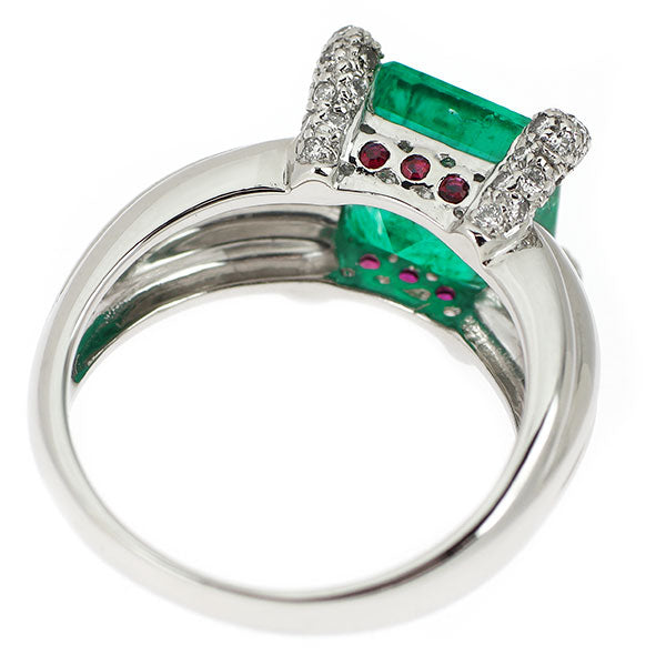 Pt900 パキスタン産 ノンオイルエメラルド ルビー ダイヤモンド リング 3.79ct D0.23ct