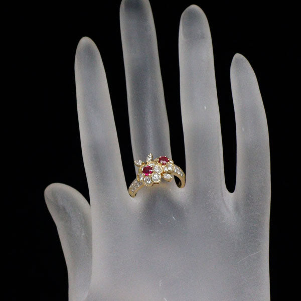 K18YG/WG ルビー ダイヤモンド リング 0.51ct D1.20ct フラワー