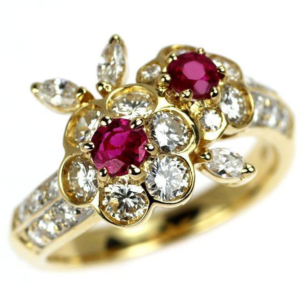 K18YG/WG ルビー ダイヤモンド リング 0.51ct D1.20ct フラワー