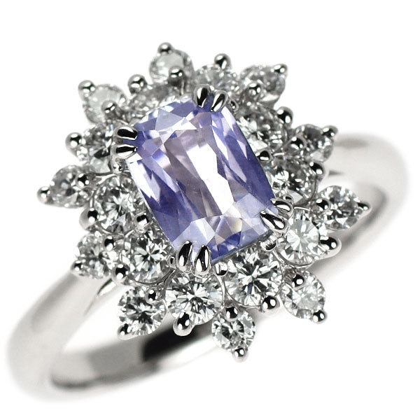 Pt950 スリランカ産 非加熱サファイア ダイヤモンド リング 1.15ct 0.81ct