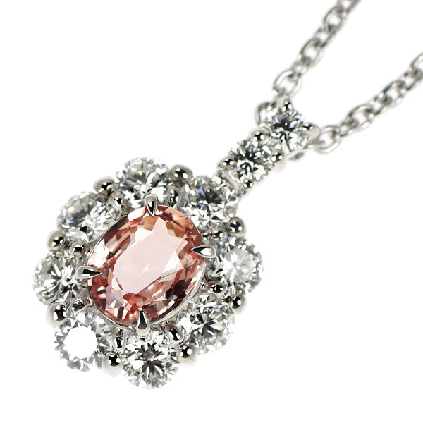 希少 Pt900/ Pt850 非加熱 パパラチア サファイア ダイヤモンド ペンダントネックレス 1.09ct D1.14ct