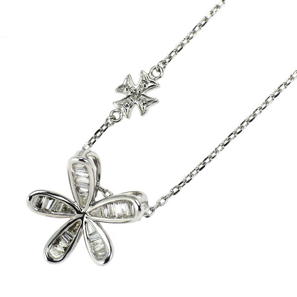 K18WG ダイヤモンド ペンダントネックレス 0.20ct D0.005ct フラワー