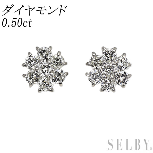 K18WG ダイヤモンド ピアス 0.50ct フラワー
