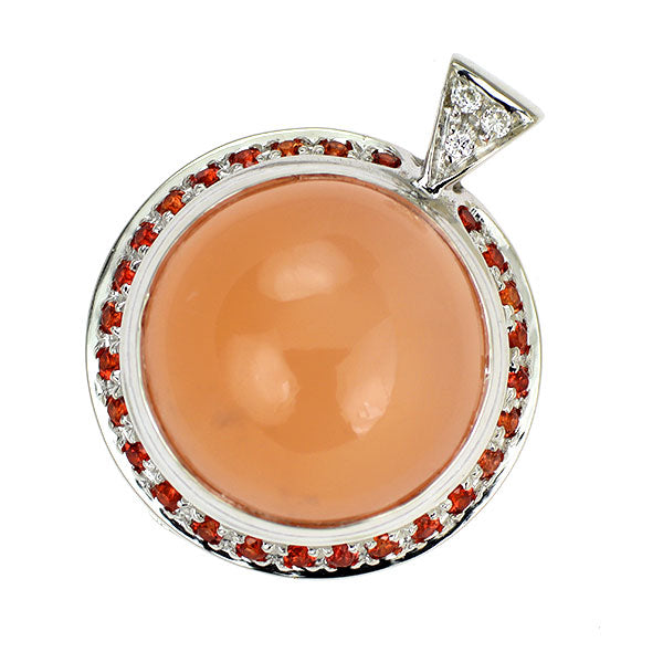 K18WG オレンジムーンストーン オレンジサファイア ダイヤモンド ペンダントトップ D0.02ct