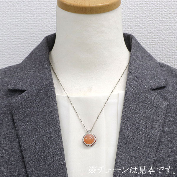 K18WG オレンジムーンストーン オレンジサファイア ダイヤモンド ペンダントトップ D0.02ct