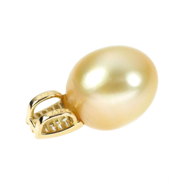 K18YG 白蝶ゴールデン 真珠/パール ダイヤモンド ペンダントトップ 0.14ct 径約 11.8mm