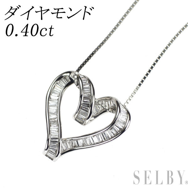 K18WG/ Pt850 ダイヤモンド ペンダントネックレス 0.40ct ハート