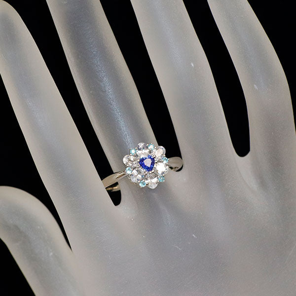 希少 K18WG ブルー/ホワイトサファイア パライバトルマリン リング 1.20ct PT0.06ct