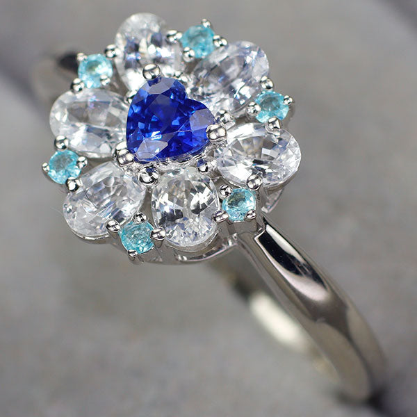 希少 K18WG ブルー/ホワイトサファイア パライバトルマリン リング 1.20ct PT0.06ct
