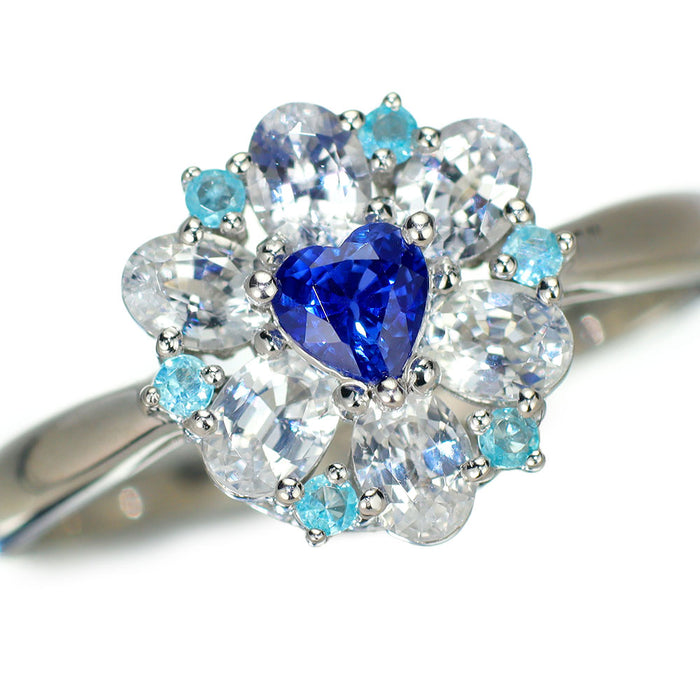 希少 K18WG ブルー/ホワイトサファイア パライバトルマリン リング 1.20ct PT0.06ct