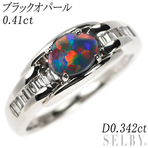 希少  Pt900 上質ブラックオパール ダイヤモンド リング 0.41ct D0.342ct