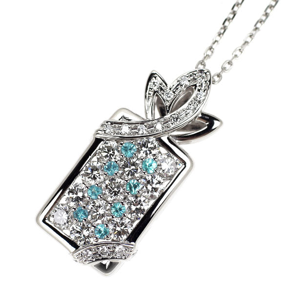 Pt900/ Pt850 パライバトルマリン ダイヤモンド ペンダントネックレス 0.12ct D1.23ct