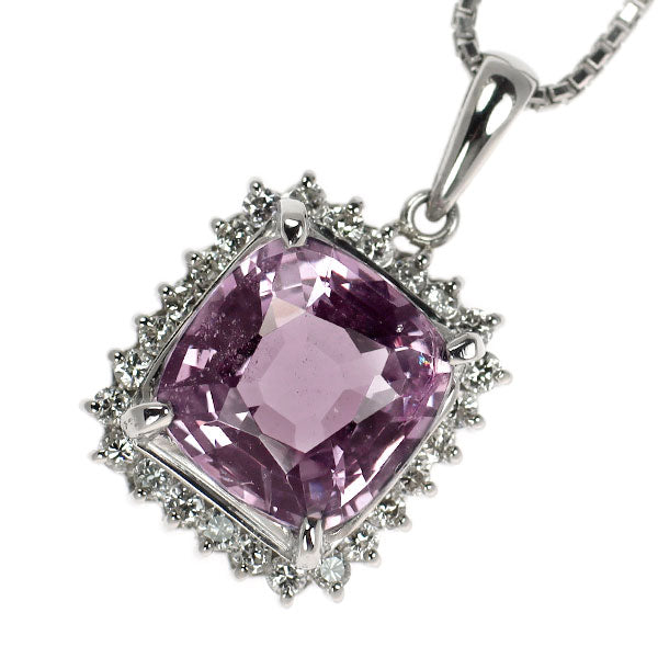 Pt900/ Pt850 ピンクスピネル ダイヤモンド ペンダントネックレス 4.60ct D0.40ct