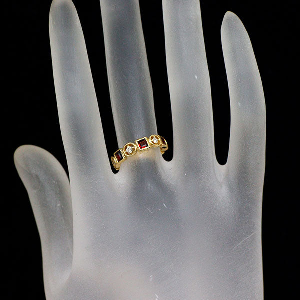 碌山 K18YG ガーネット ダイヤモンド リング 0.90ct D0.20ct